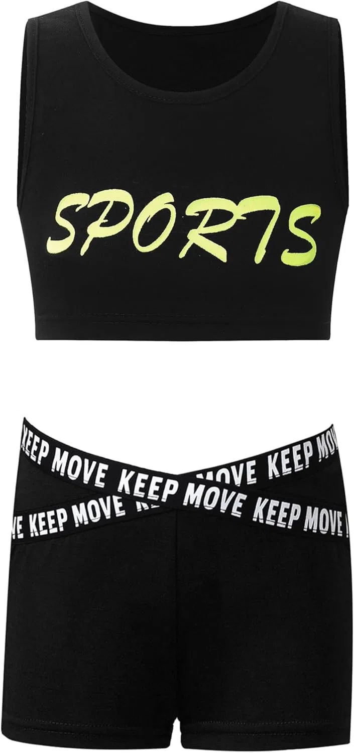 Детский спортивный костюм из топа и шорт Raenseen, Fluorescent Green&black