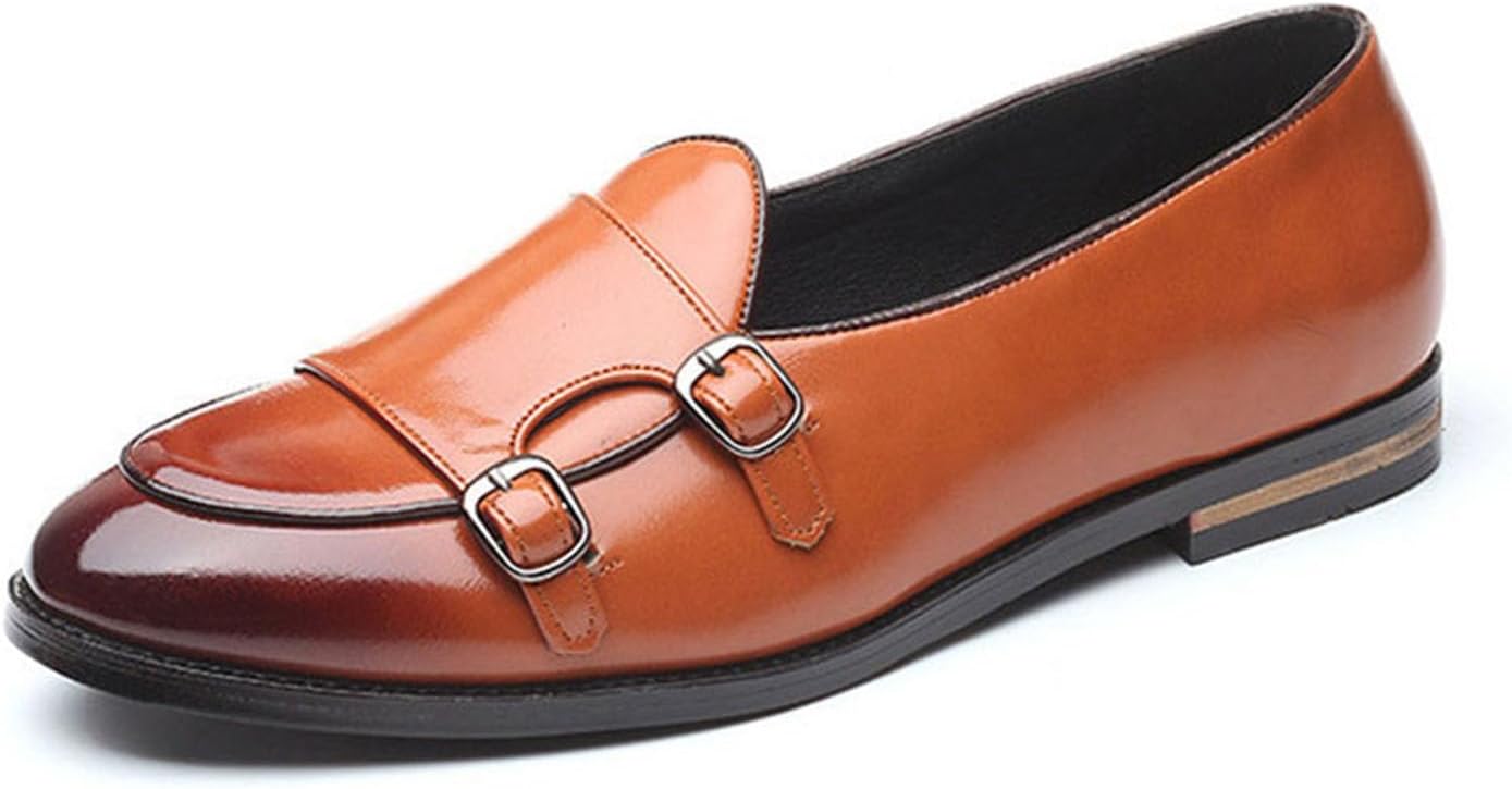 

Мужские лоферы с двойным ремешком-монком, слипоны из лакированной кожи, мужская обувь из искусственной кожи, повседневная Generic, коричневый