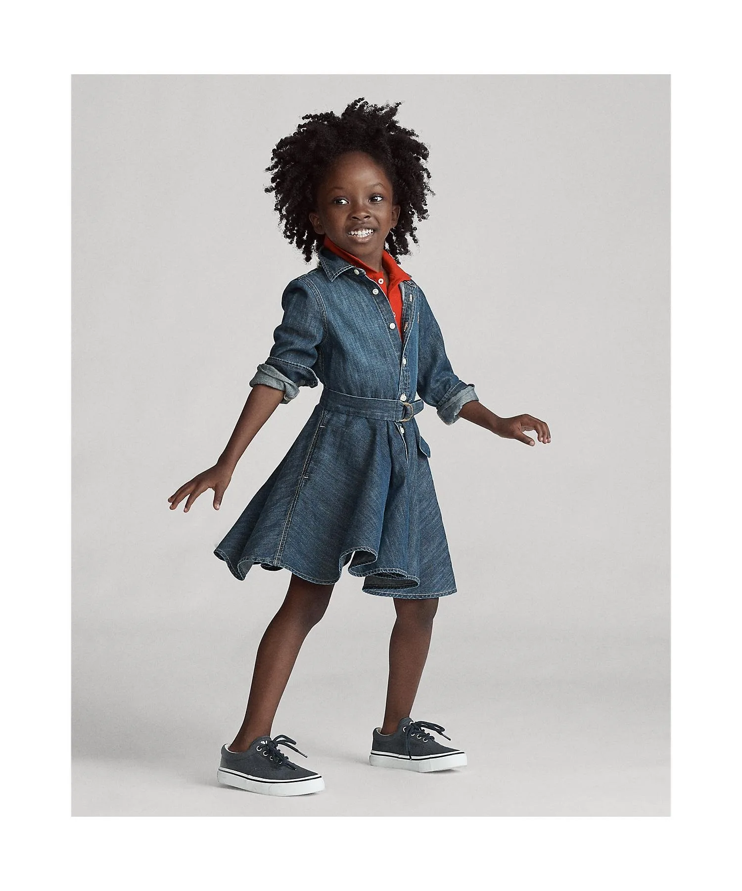 Платье-рубашка из хлопкового денима с поясом (для девочек, 2-6 лет) Polo Ralph Lauren, 410 Navy — фото 4