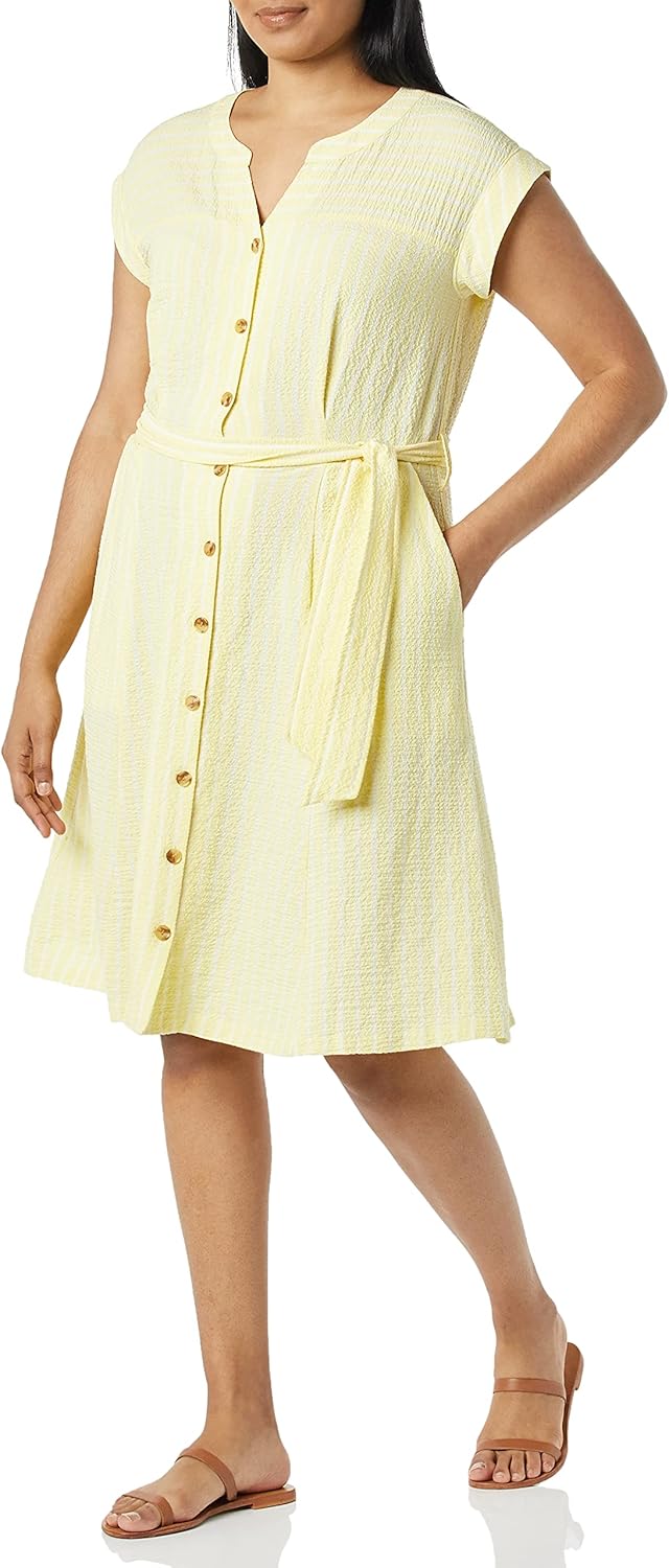 

Женское платье Calvin Klein на пуговицах спереди с поясом, Popcorn/Cream