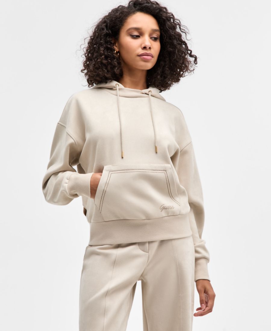 

Женская толстовка с капюшоном и длинными рукавами из искусственной замши, выполненная из ткани дайвинг GUESS, Lovers Beach