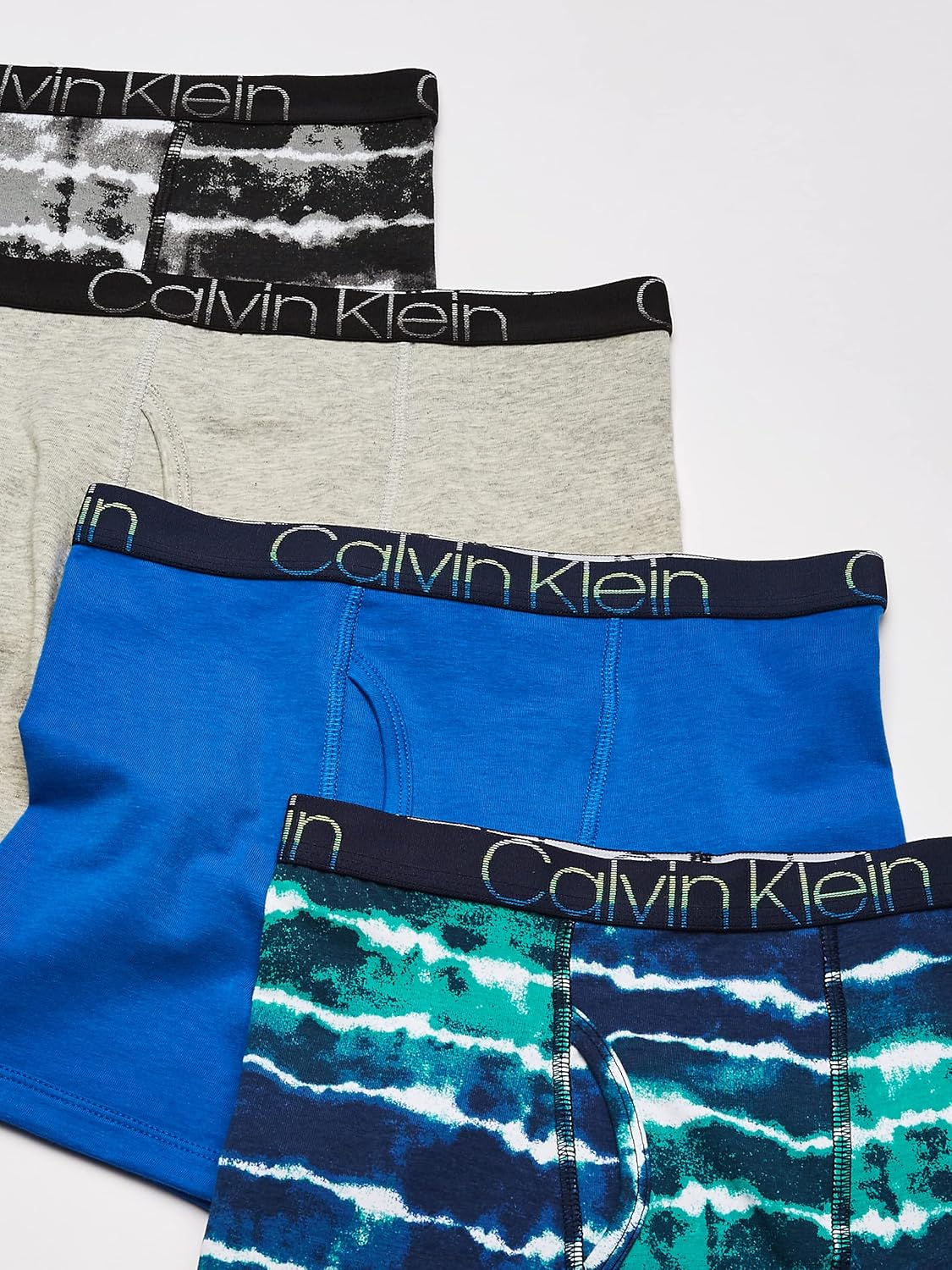 Комплект нижнего белья Calvin Klein для мальчиков, четыре пары боксеров, выгодная упаковка, Cool Tiedye/Victoria Blue/Black Tiedye/Heather Grey — фото 3