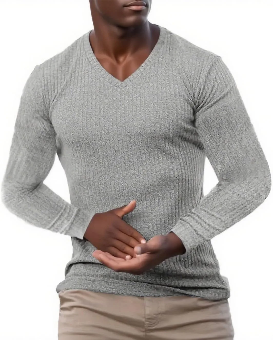 

Мужская футболка с длинным рукавом slim fit V-образным вырезом OSFVNOXV