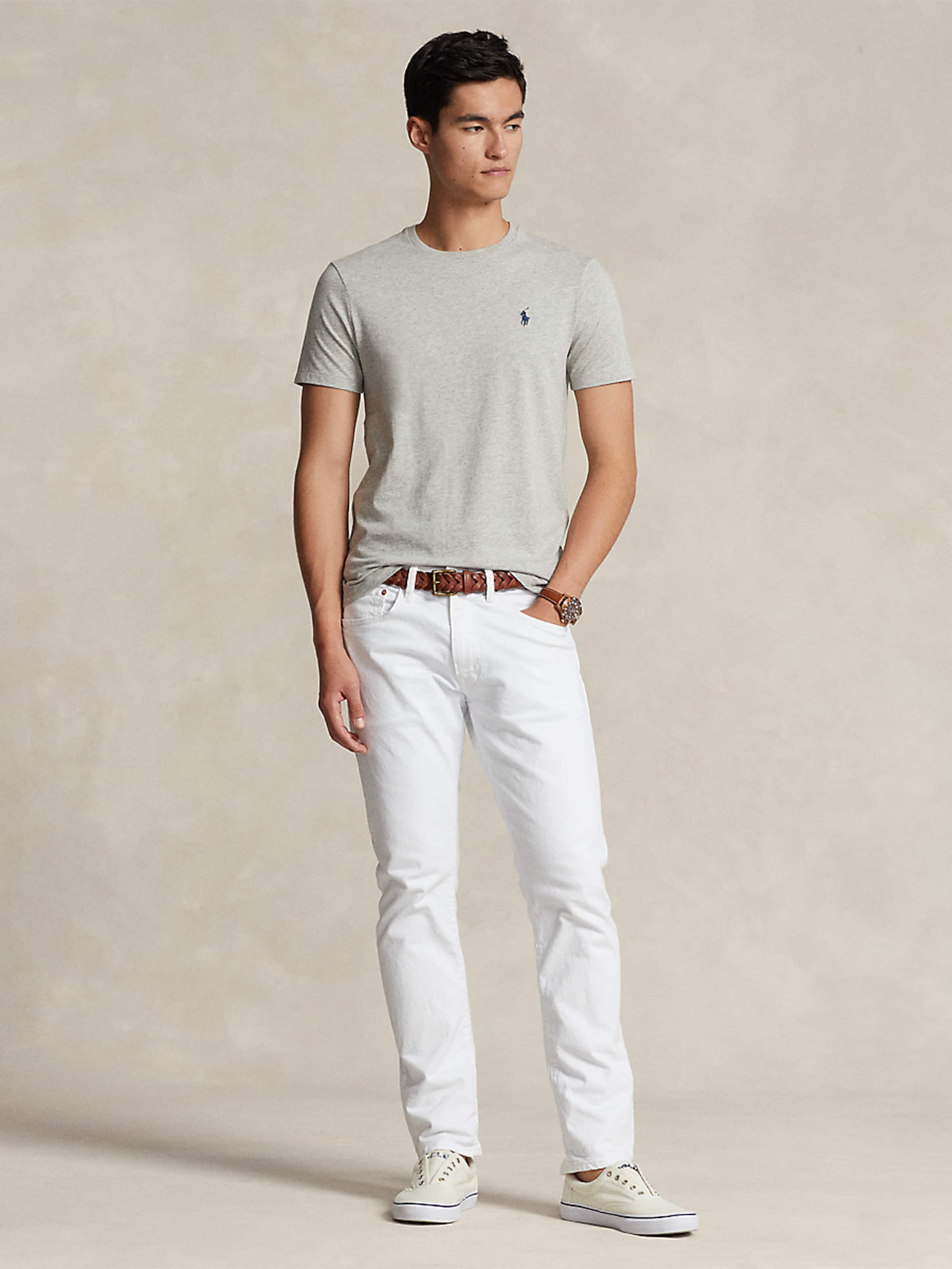 Polo Ralph Lauren Футболка slim fit в светло-сером цвете — фото 4