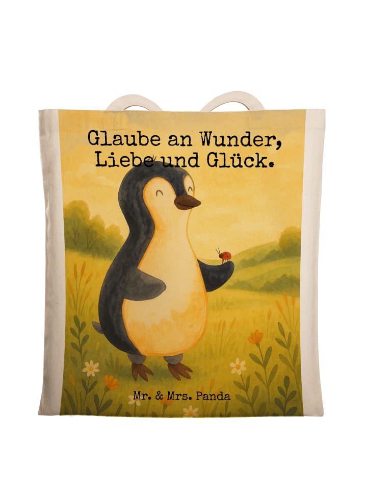 

Mr. & Mrs. Panda Сумка-шоппер с изображением пингвина и божьей коровки, надписью, белого цвета