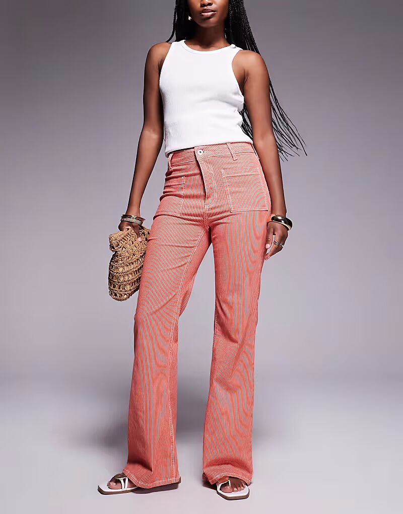 

Джинсы River Island с клешем в красную полоску