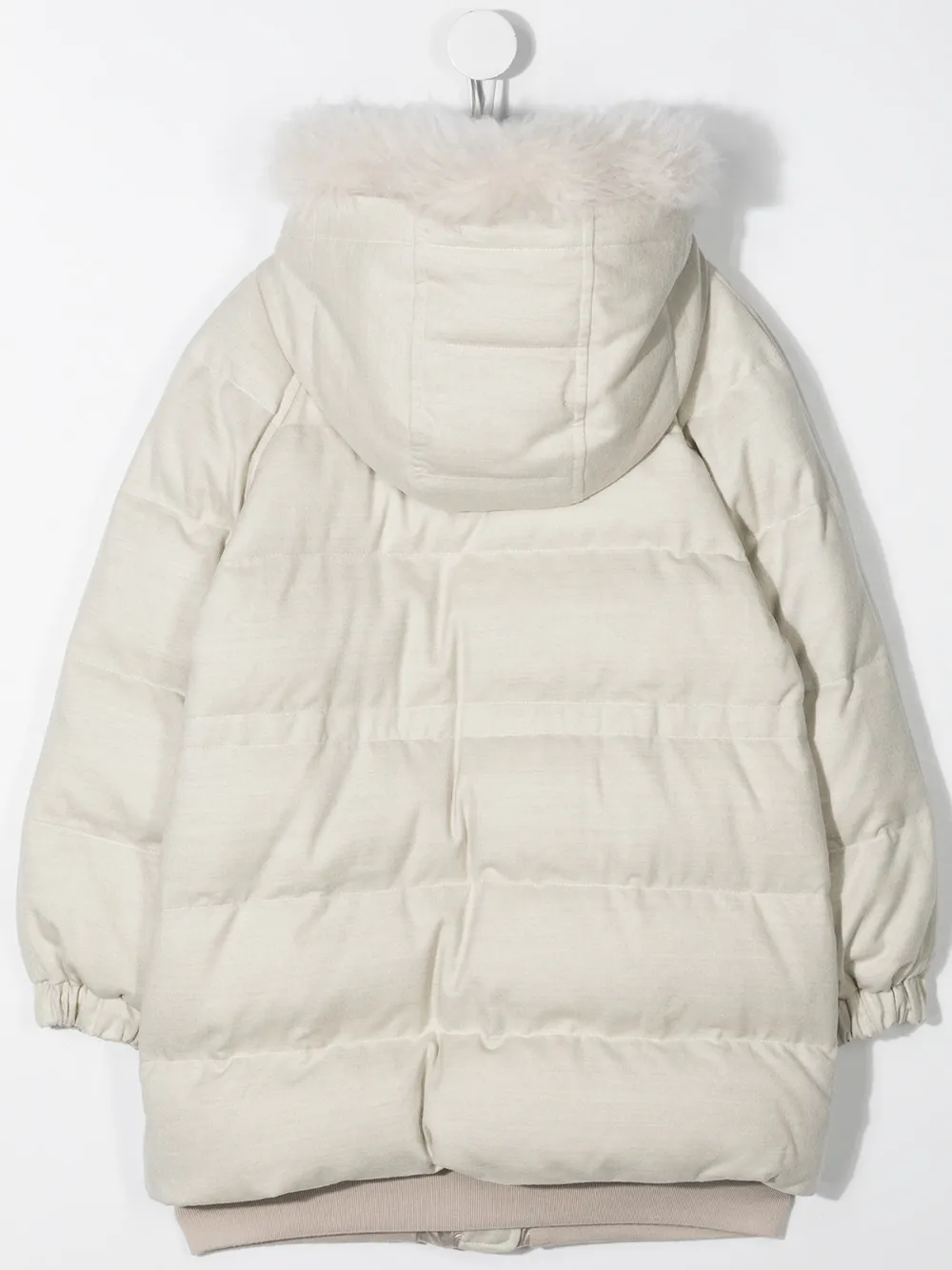 Пуховик с искусственным мехом Brunello Cucinelli Kids, нейтральный — фото 2
