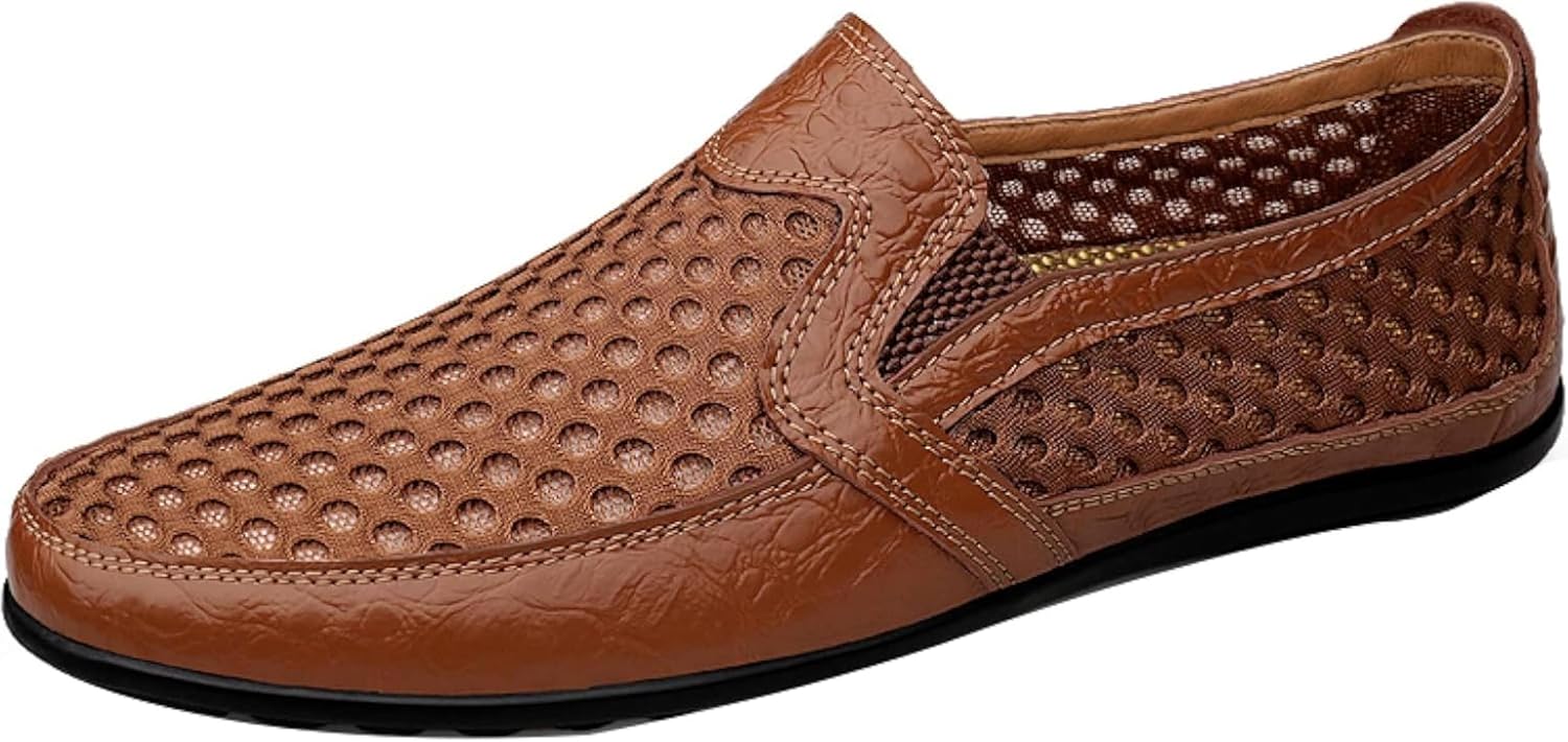 

Мужские мокасины OXCOWNIU с сеткой и вырезами на скользящих вставках для вождения, удобные плоские туфли, формальная обувь, коричневый