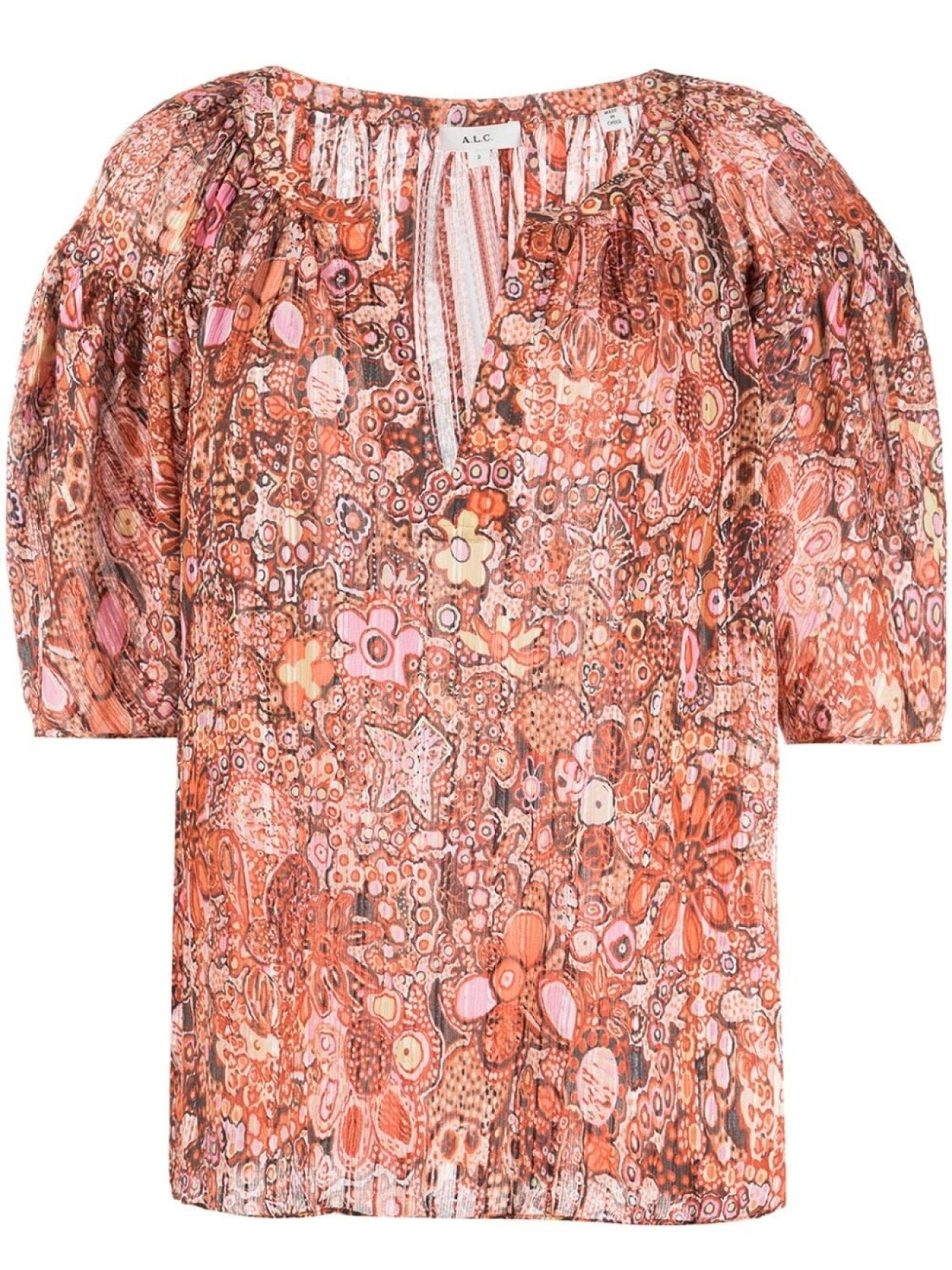 

A.L.C. топ Juliana с укороченными рукавами и цветочным принтом, оранжевый