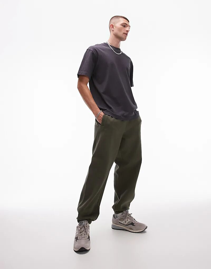 

Премиальные тяжелые свободные джоггеры цвета хаки Topman
