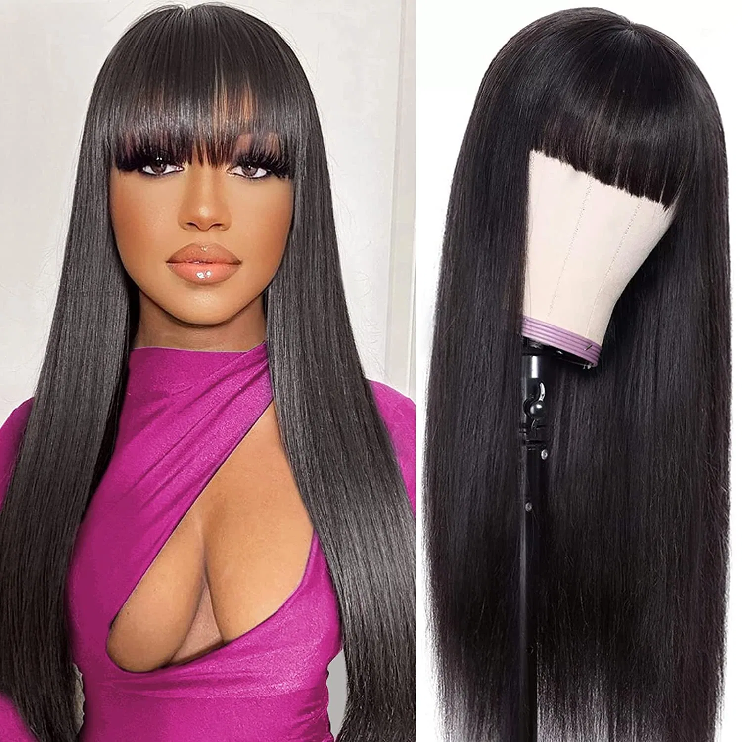 Прямой парик из натуральных волос с челкой от CLASSINE Classine, Natural Black