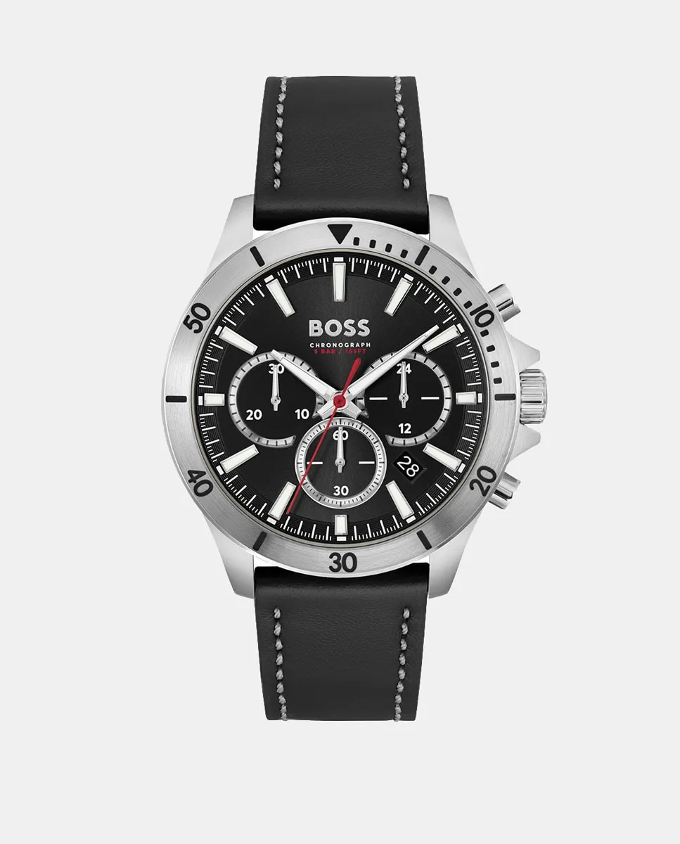 

Tropper 1514055 черные кожаные мужские часы с хронографом Boss, черный