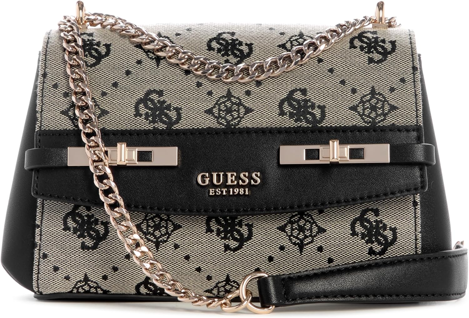 

Женская мини-сумка-трансформер GUESS Melinda Logo с откидной крышкой и логотипом., Black Logo