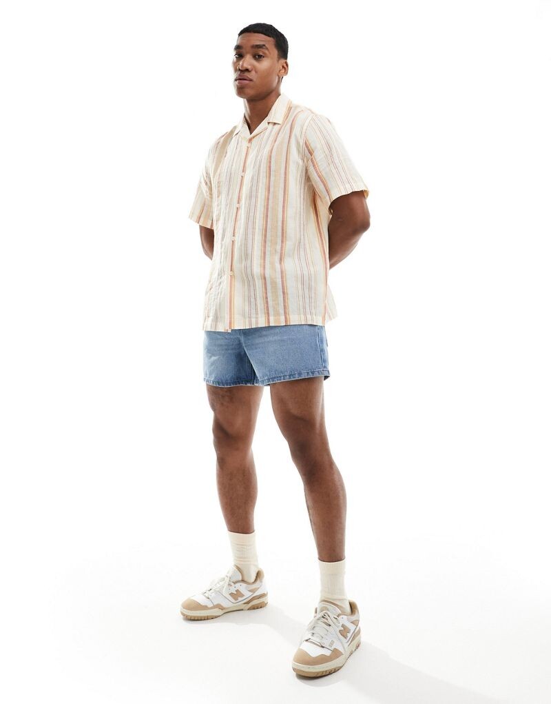 

Свободная полосатая рубашка оранжевого и экрю ASOS DESIGN Revere