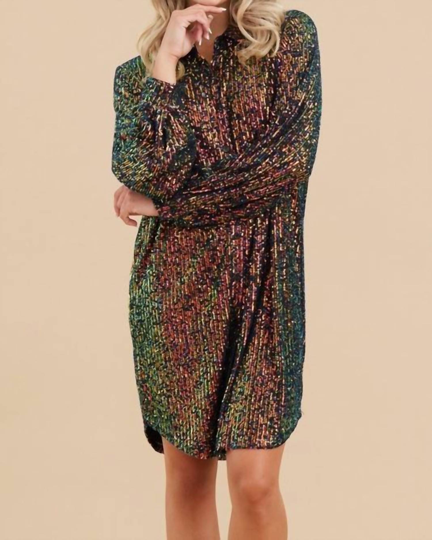 

Платье-рубашка Shimmering Splendor Sequin в черном цвете Multi Jodifl