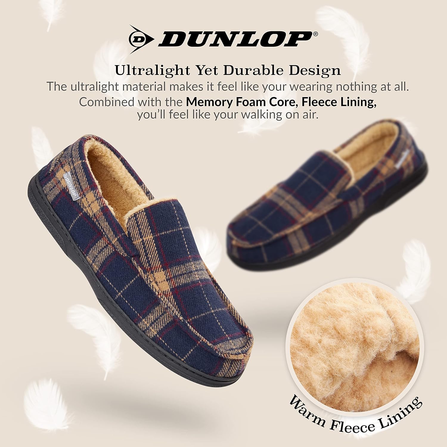 DUNLOP Мокасины-тапочки для мужчин, лоферы, тапочки из искусственного меха, резиновая подошва, домашние тапочки из пены с эффектом памяти, обувь для дома, подарок для мужчин, темно-синий — фото 4