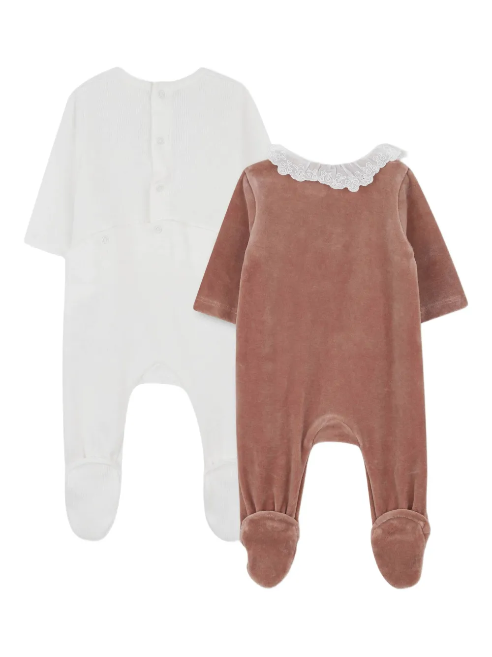 Бархатная пижама с кружевным воротником Chloé Kids, розовый — фото 3