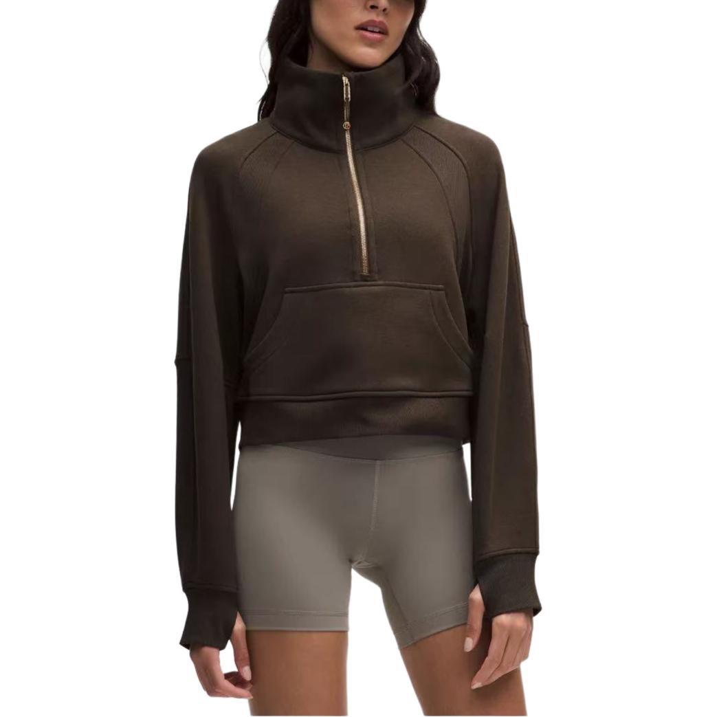 

Свитшот серии Scuba для женщин Lululemon, Olive коричневый золотой Zipper/OVBR/золотой