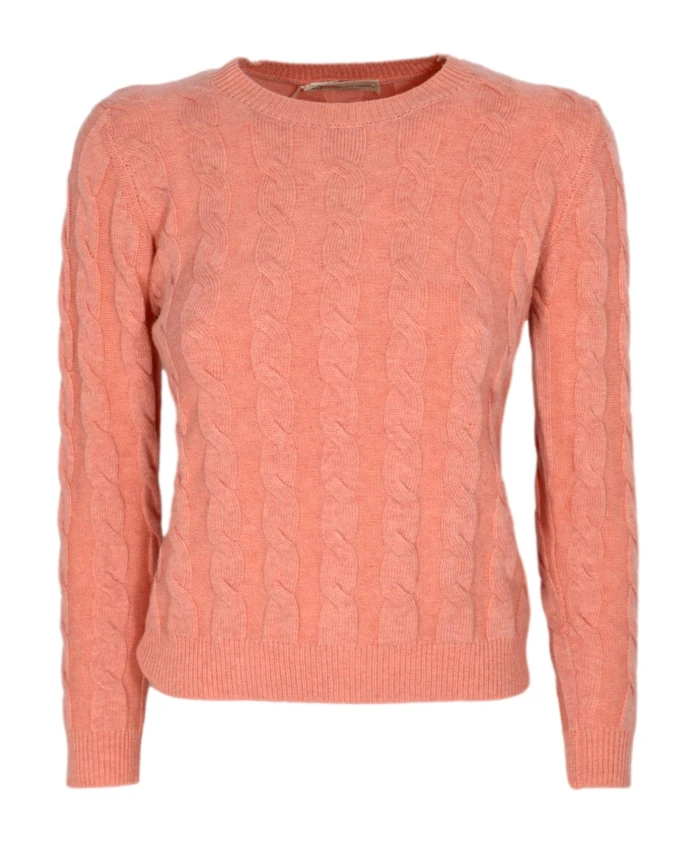 

Пуловер с круглым вырезом из кашемира и шерсти розово-лососевого цвета, сплетенный из тесьмы. Cashmere Company, розовый