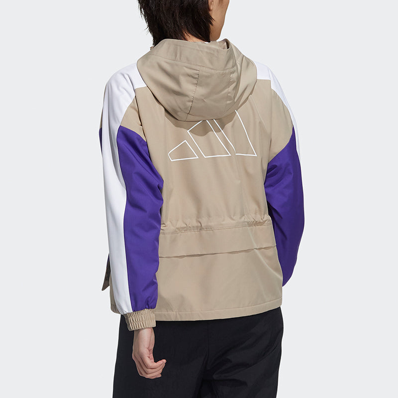 Футболка (WMNS) adidas Cny Jkt New Year Series Patchwork Print Pattern Sports Hooded Jacket Khaki Brown — фото 4