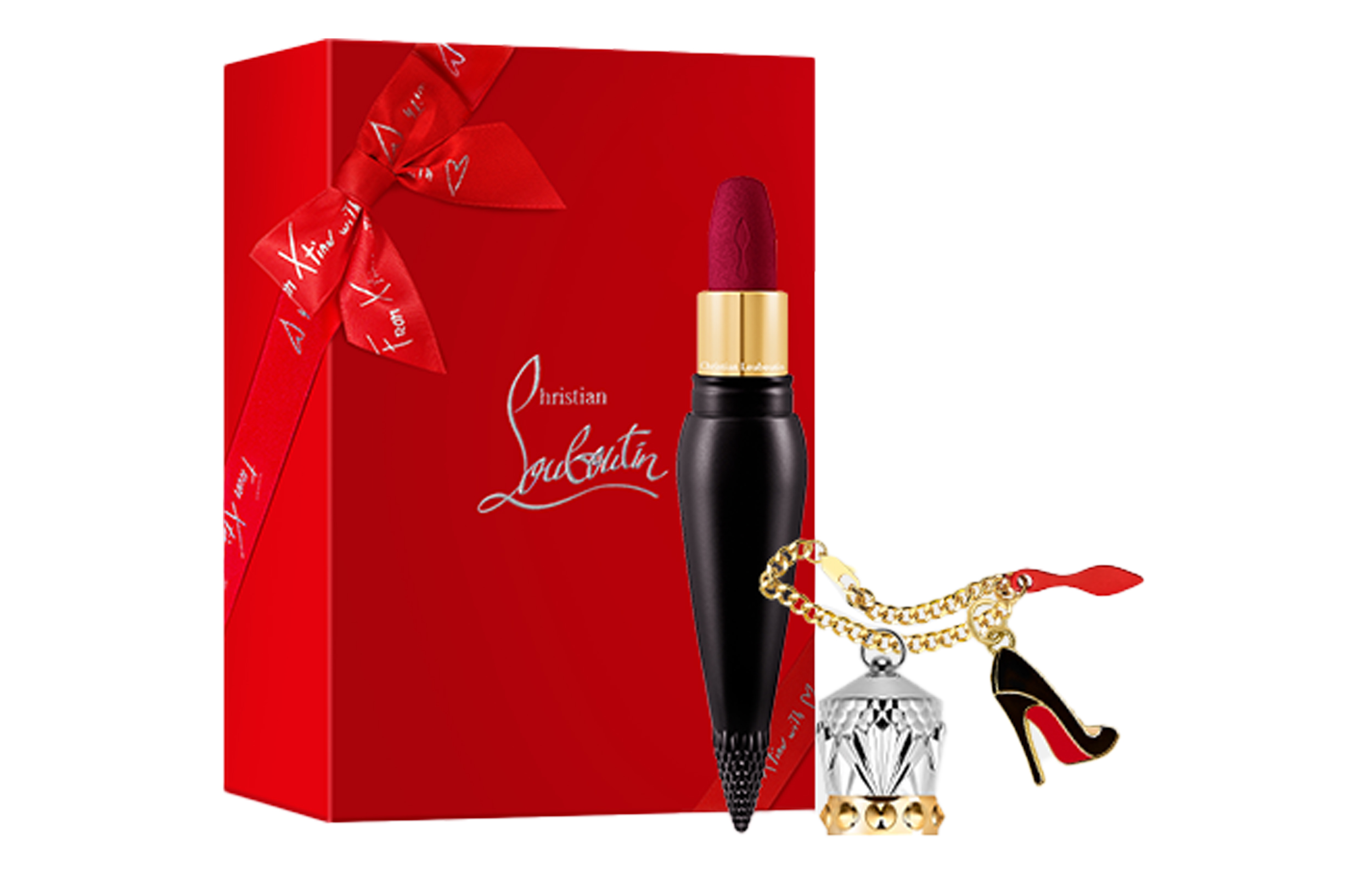 

Christian Louboutin Помада CL Custom Box Queen's Baton Soft Matte, легко растушевывается, 318M+, короткая цепочка, красные губы