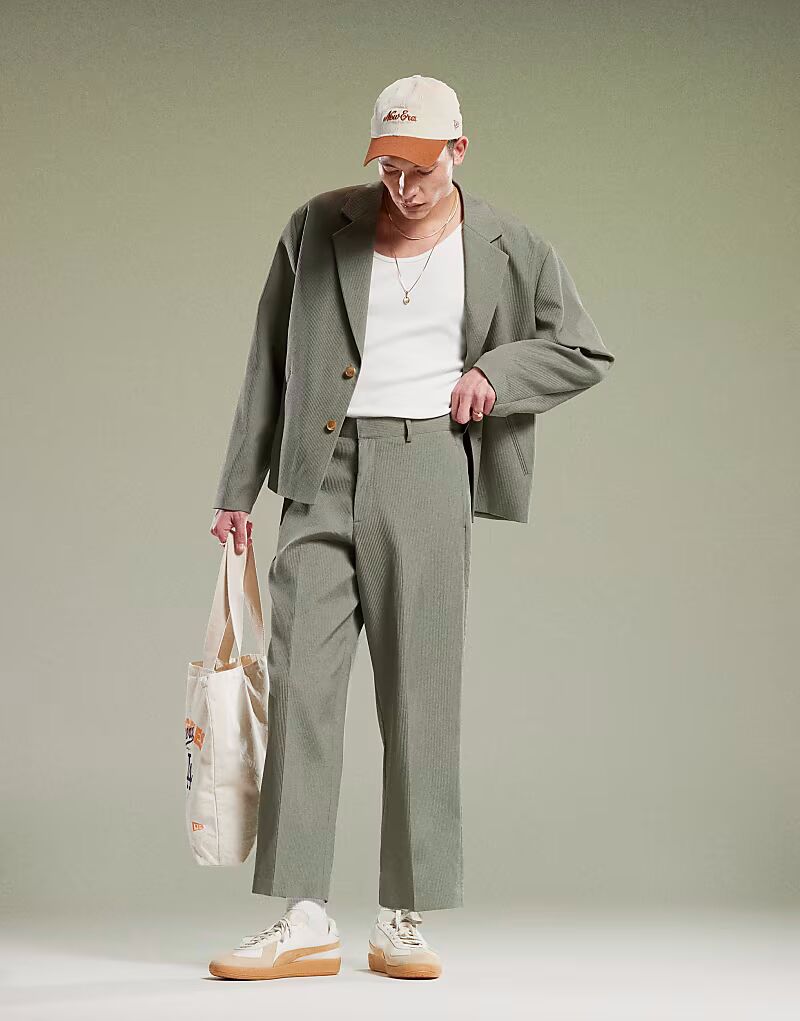 

Широкие брюки в рубчик оливково-зеленого цвета Asos Design