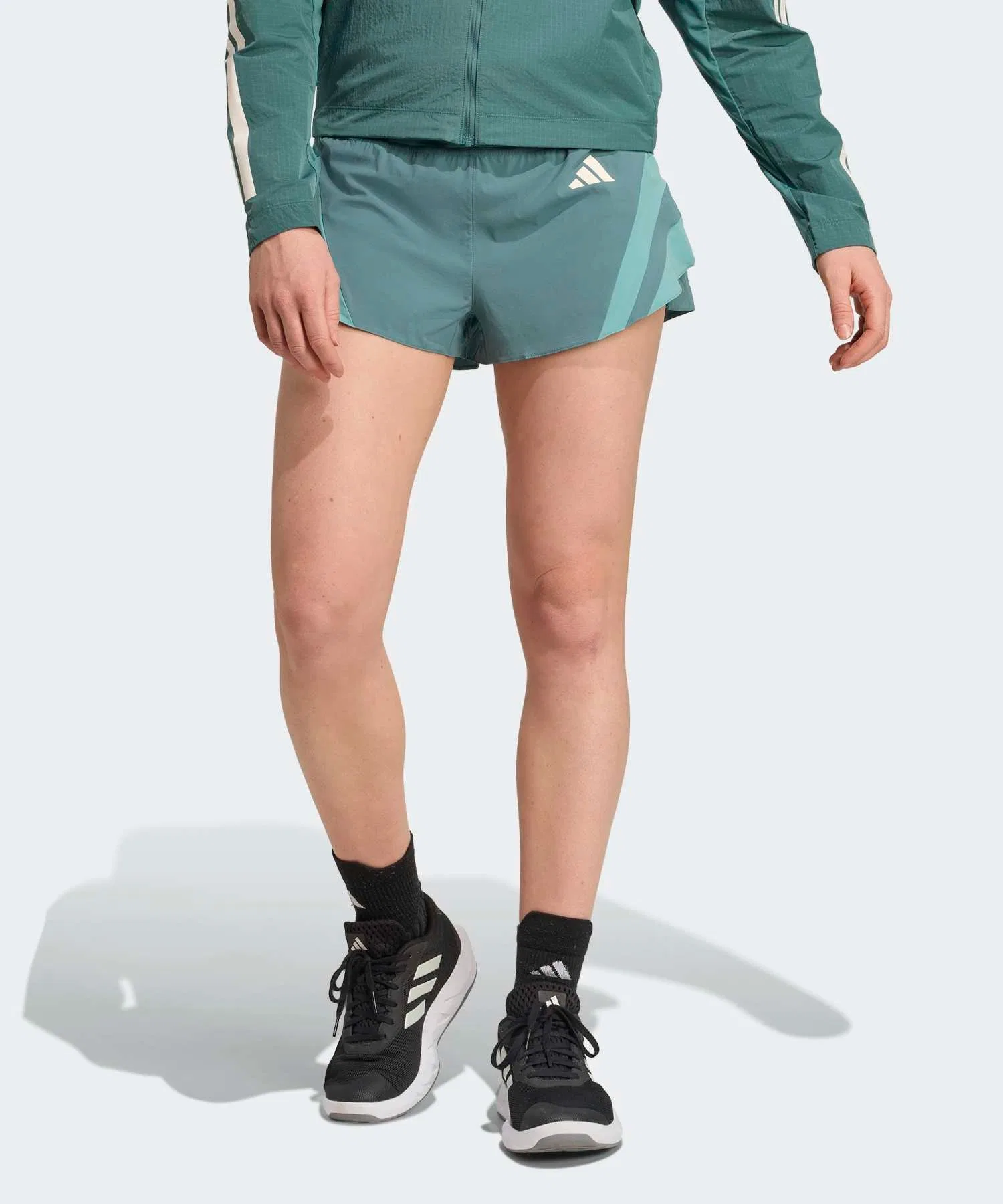 Женские беговые шорты Adidas Adizero с логотипом зелёные