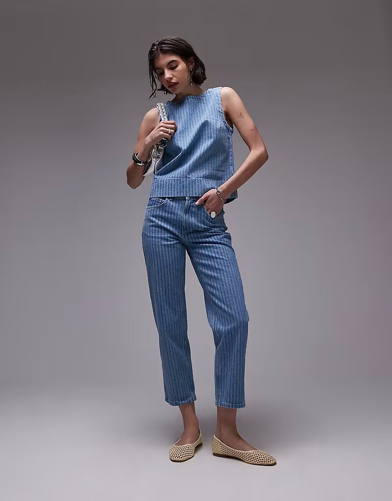 

Прямые укороченные джинсы Topshop Runway средней посадки в выбеленную полоску