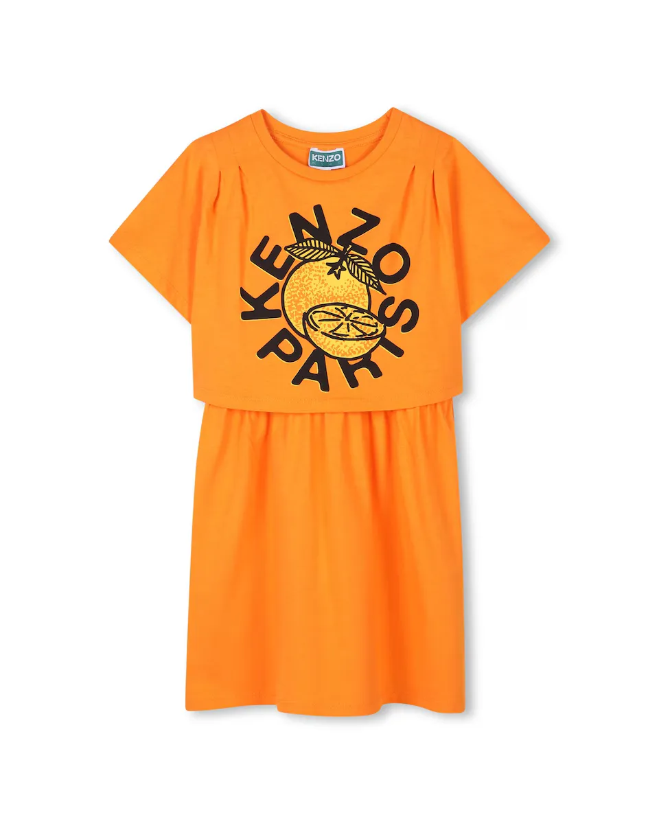 

Платье для девочки из оранжевого хлопка Kenzo Kids, оранжевый