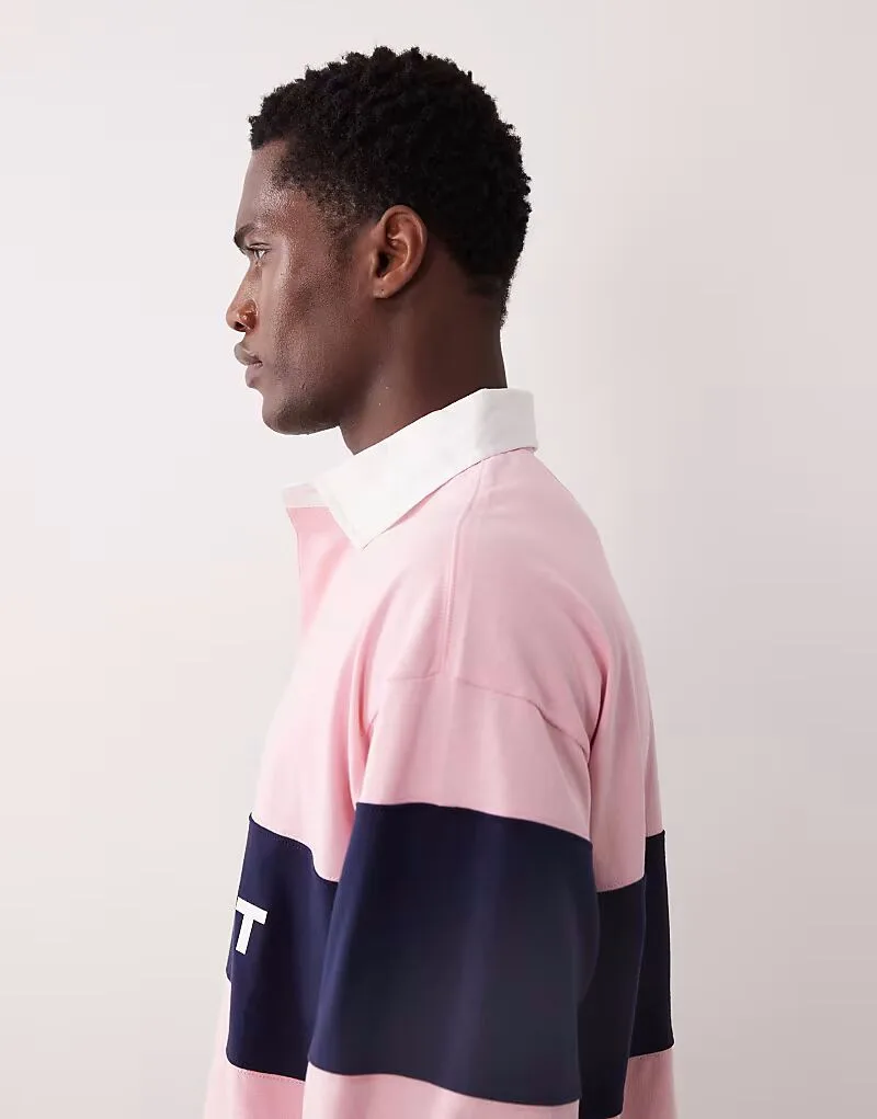Спортивная регби-поло Polo Ralph Lauren Sport с нагрудной панелью и логотипом в виде флага, свободного кроя, розового цвета — фото 4