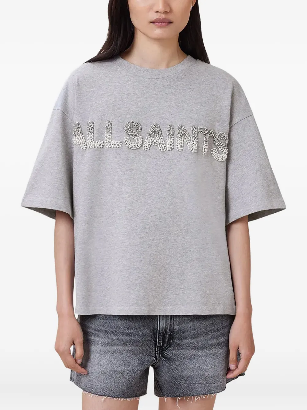 

Футболка с жемчугом Амели AllSaints, серый