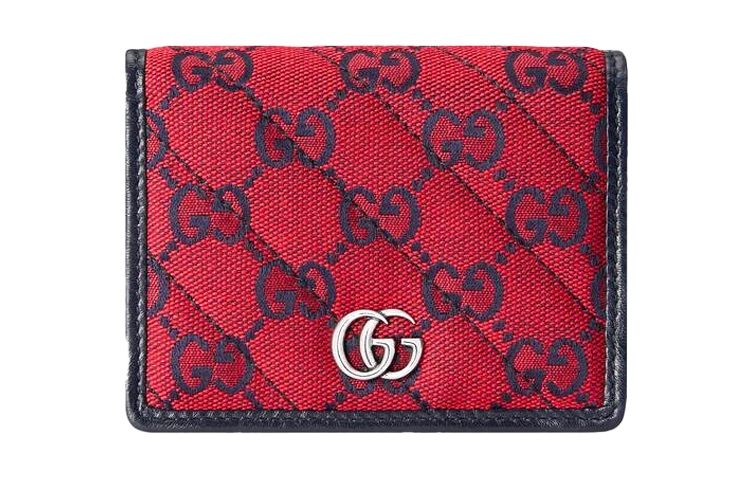 

Квилтинговая сумка-холст с кожаным кардхолдером, кошелек женский красный/синий GUCCI