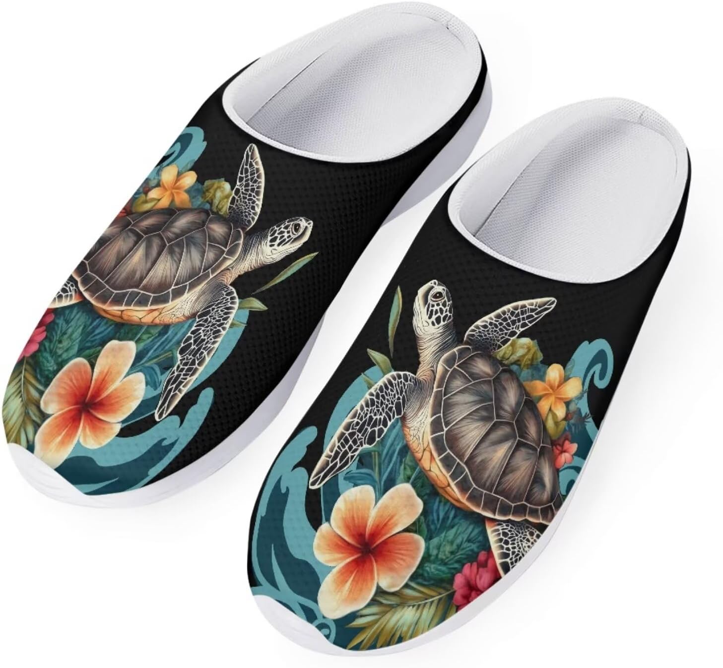 

Forchrinse Южно-западные сандалии с арочной поддержкой для мужчин и женщин Navajo Aztec, тапочки-мюли для сада, прогулочные кроссовки для носки в помещении и на улице, Sea Turtle Hawaiian Hibiscus