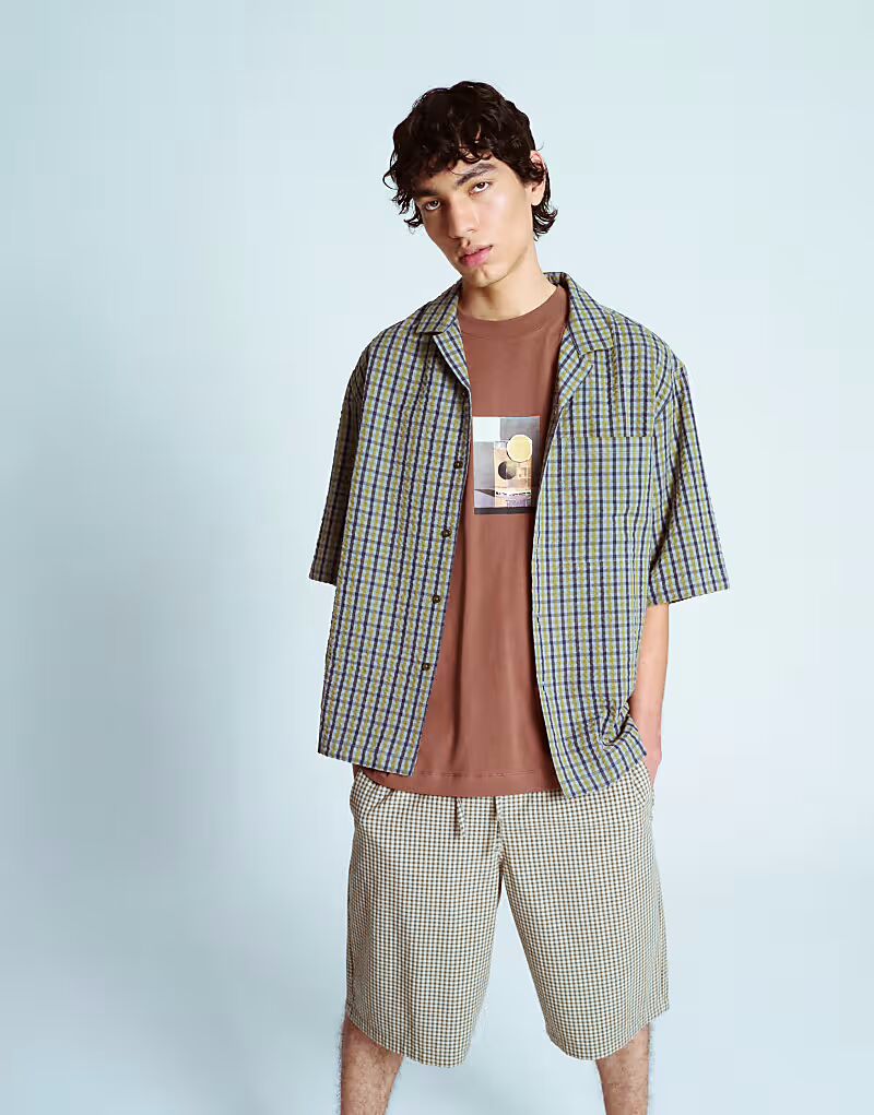 

Рубашка Topman с короткими рукавами и текстурированной клеткой