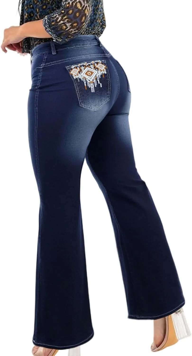 

Женские джинсы Plus Size с высокой талией и расклешенным силуэтом QERINTE