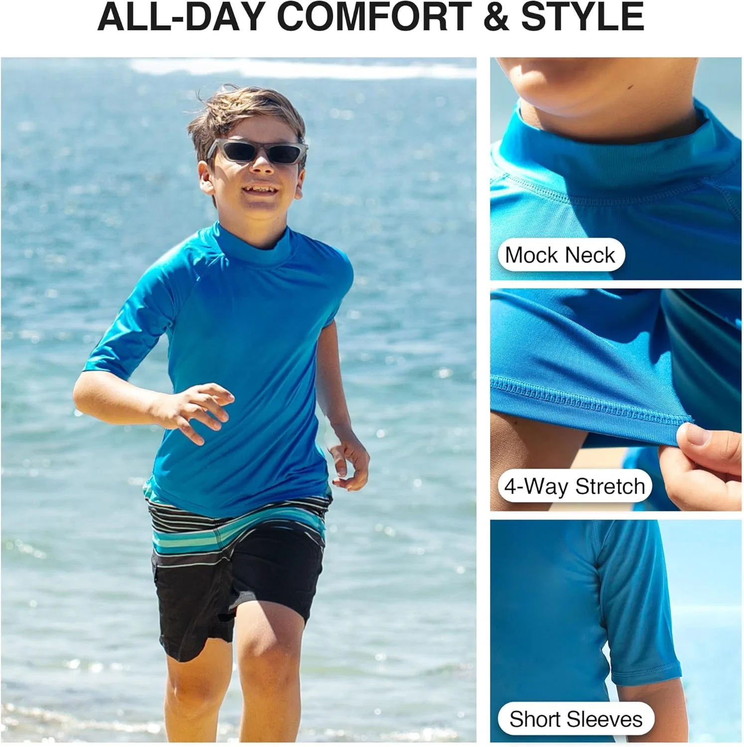Детская солнцезащитная футболка Kanu Surf Boys' Fiji UPF 50+, Royal — фото 3