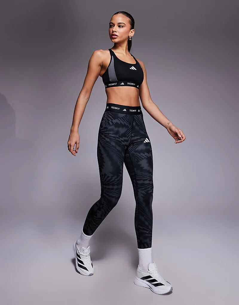 Спортивный бюстгальтер Adidas Training Tech Fit со средней поддержкой в ​​черном цвете — фото 2