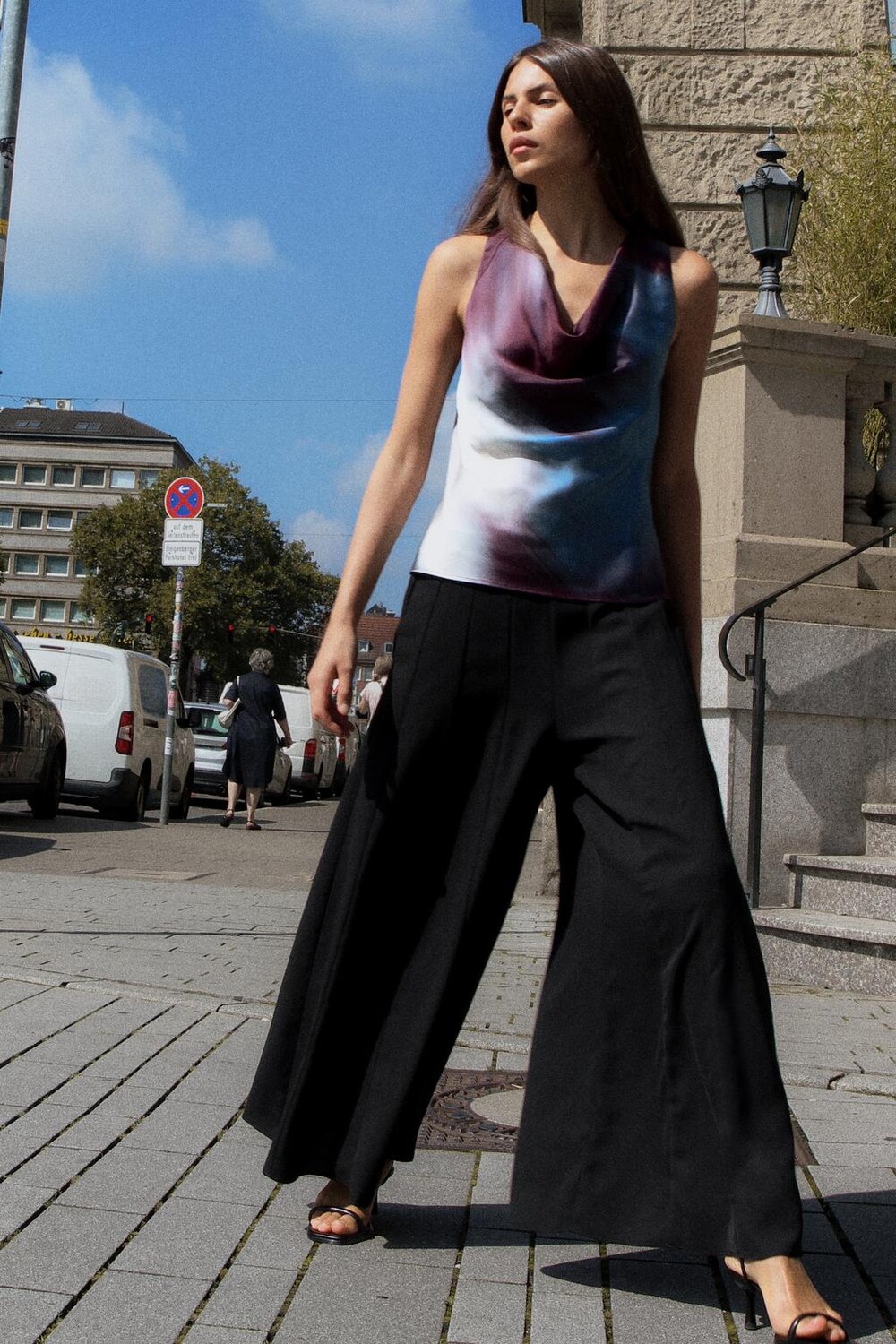 

Драпированный топ из атласа с расцветкой tie-dye ZARA, разноцветный