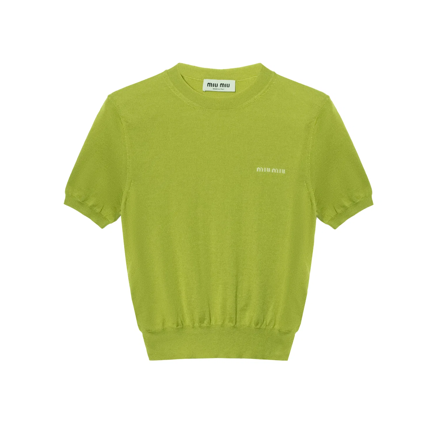 Свитер из кашемира женский yellow green с круглым вырезом MIU MIU