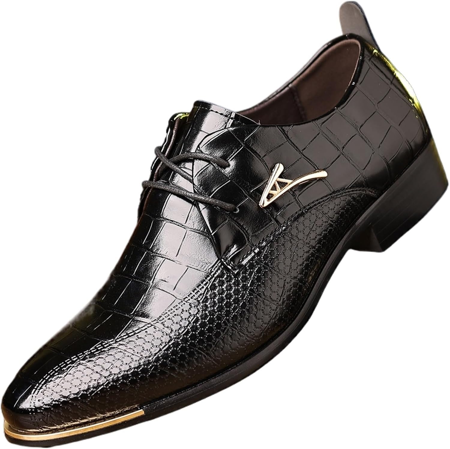 

Мужские кожаные оксфорды с крокодиловым тиснением, массивный каблук, резиновая подошва, шнуровка, носок с накладкой, деловая и официальная обувь, дерби, повседневные прогулочные туфли Generic, черный