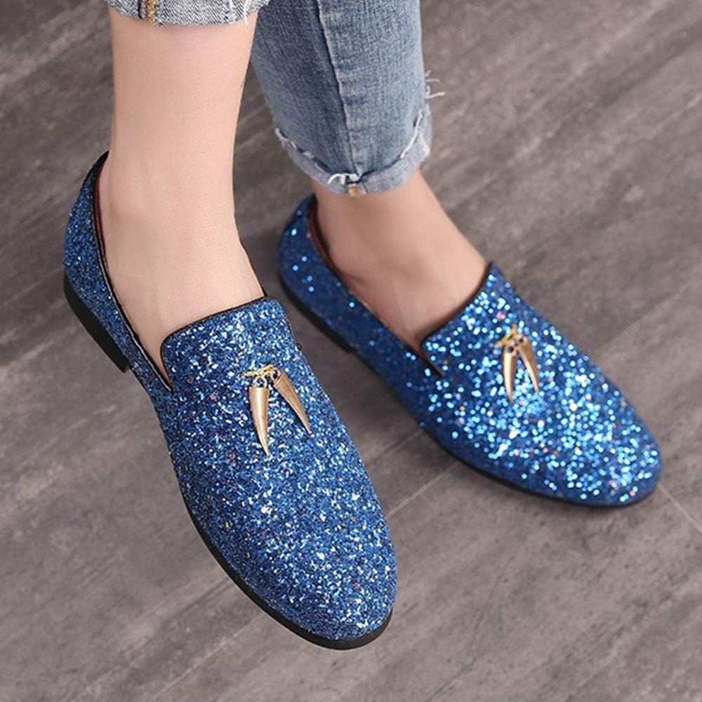 Battle Men Driving Loafers for Men Gommino Slip on Style PU Leather Upper Luxury Glitter Pointed Toe Metal Tassels Lightweight Anti Slip Casual, синий — фото 4