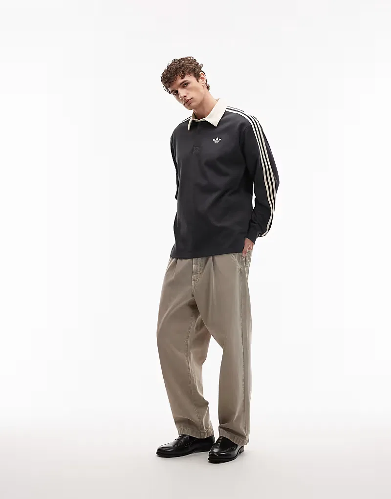 Поло Adidas Originals с тремя полосками и длинными рукавами, темно-серый — фото 2