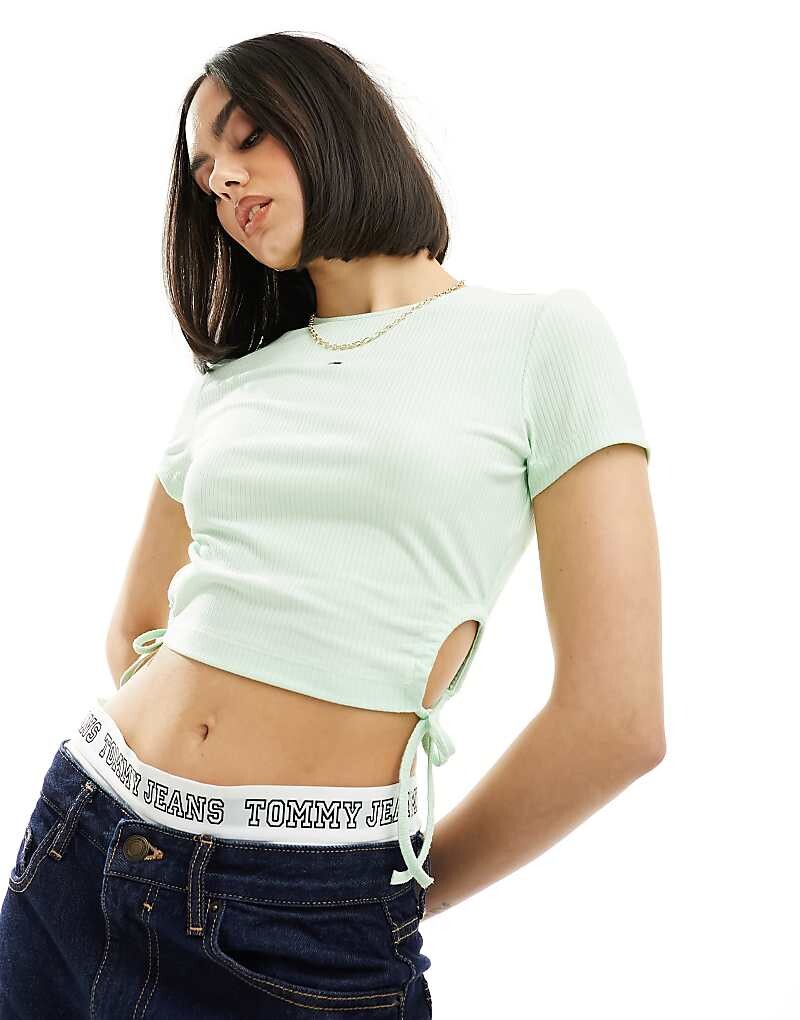 

Зеленый укороченный топ в рубчик Tommy Jeans