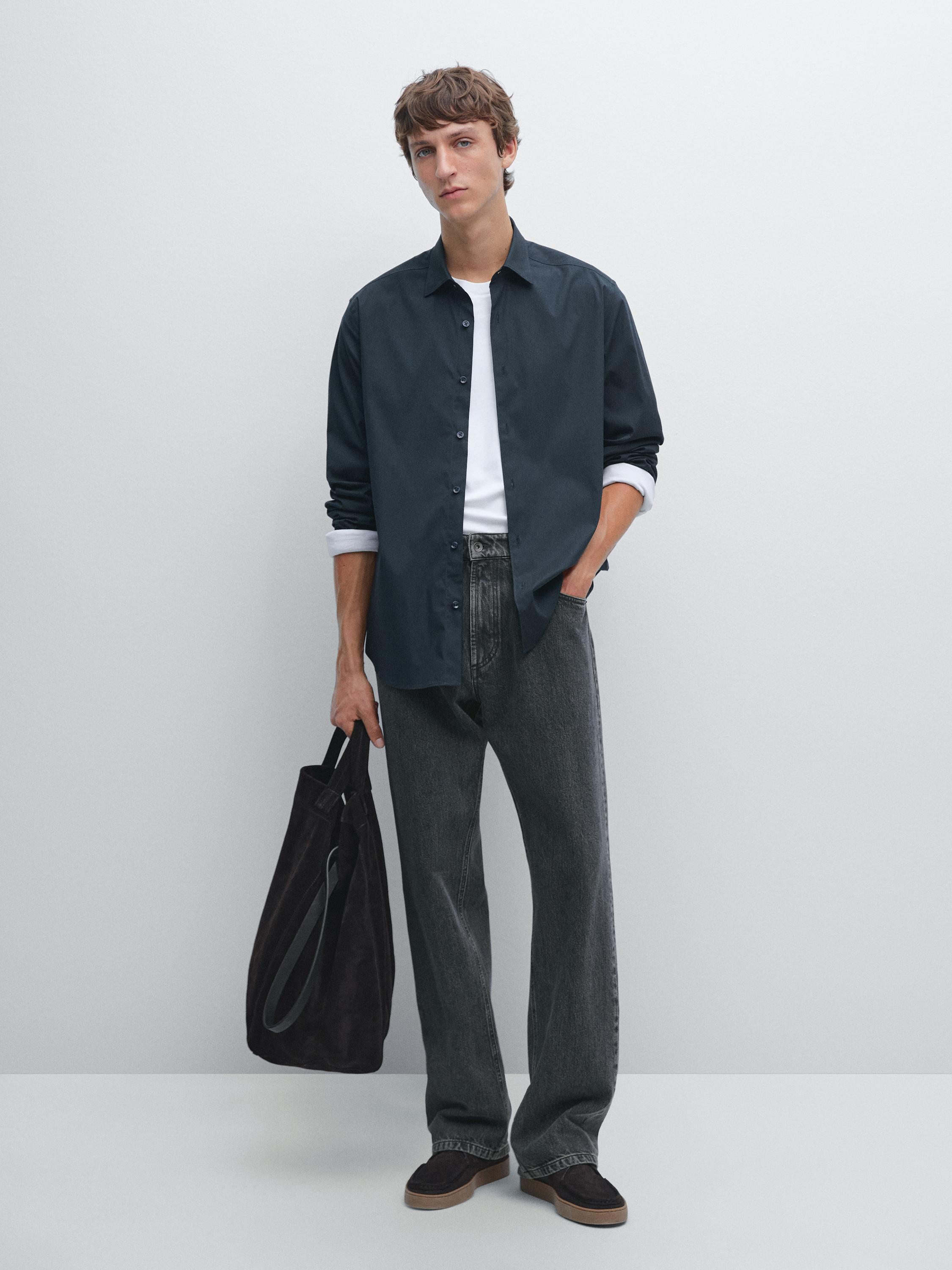 

Рубашка облегающего кроя стретч Massimo Dutti, синий