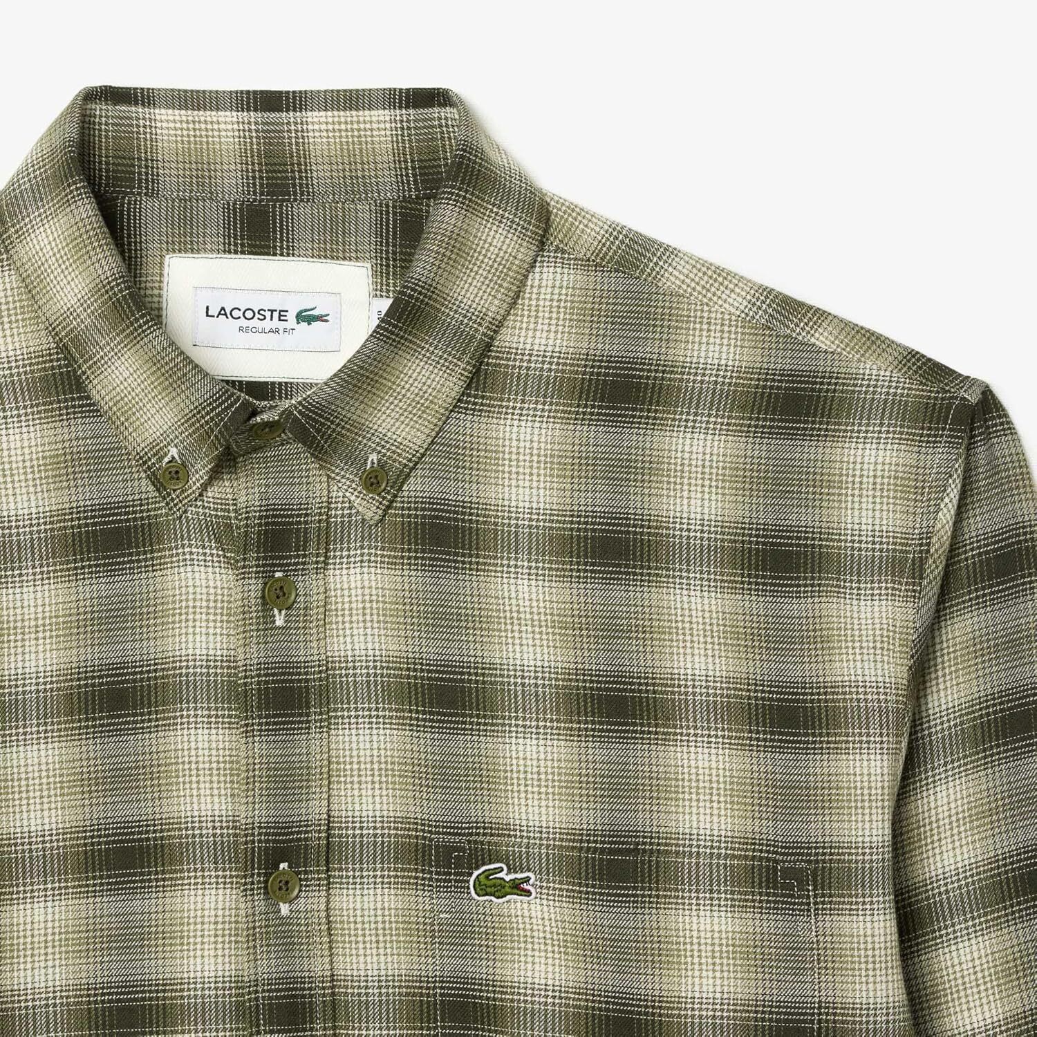 Lacoste мужская длинная рубашка в клетку Gingham на пуговицах, Khaki Medium Check — фото 4