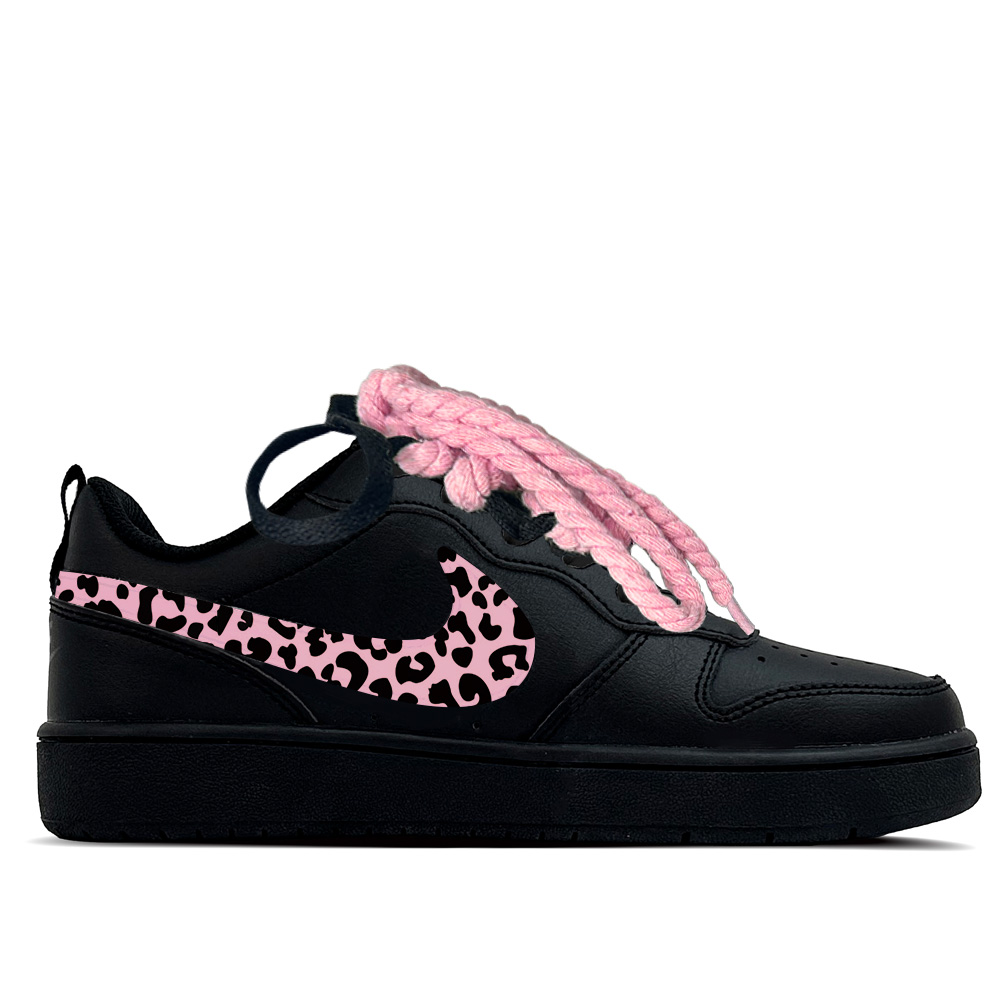 Nike Court Borough Pink Leopard Knot Leather Abrasion Resistant Slip Resistant Low top Kids' Skateboarding Shoes Black — фото 3