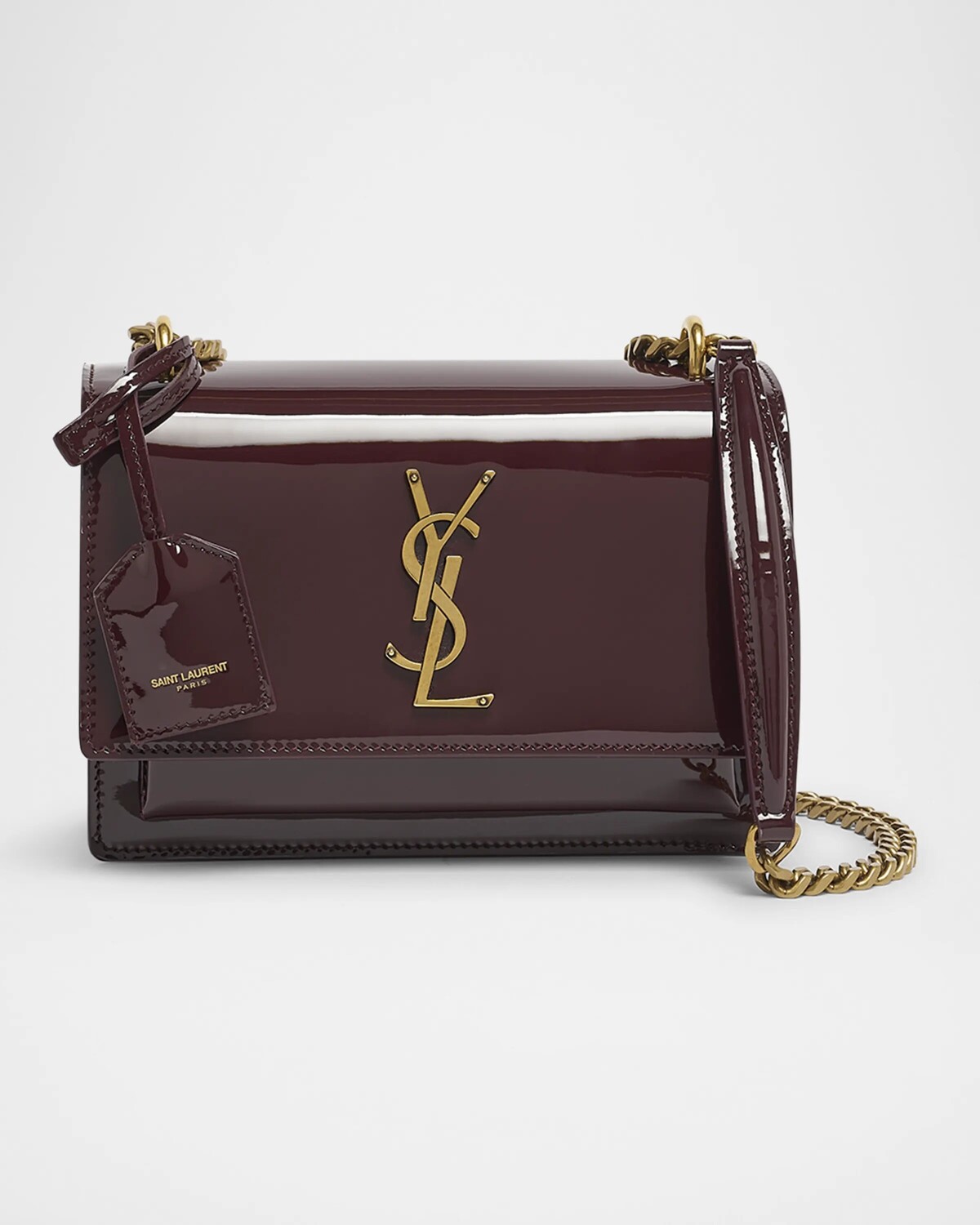 

Маленькая сумка через плечо Sunset YSL из лакированной кожи Saint Laurent, темно-красный