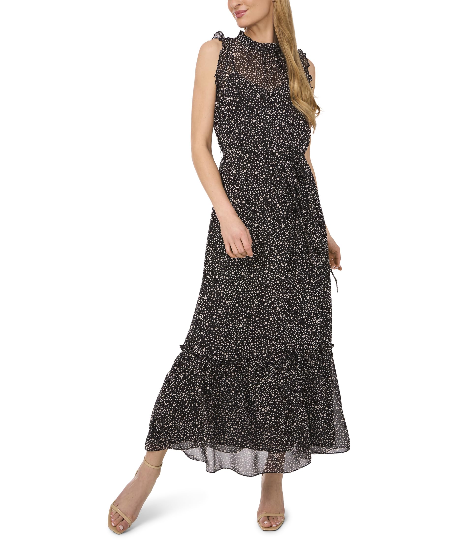 

Платье CeCe Ruffle Tie Waist Midi Dress, Rich Black