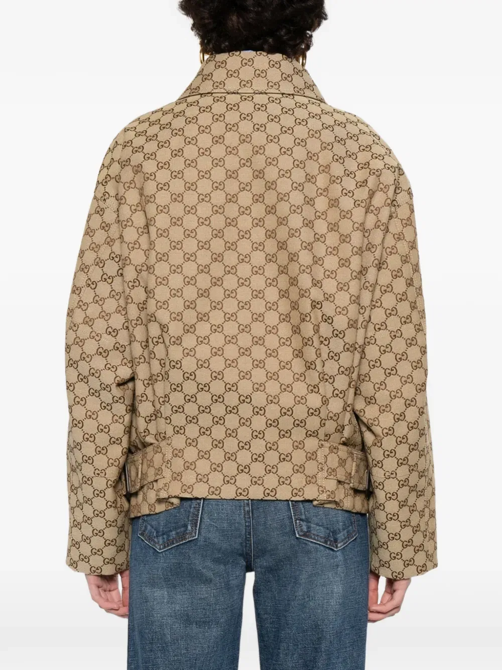 Куртка Gucci с логотипом и монограммой, классический воротник, бежевый — фото 4