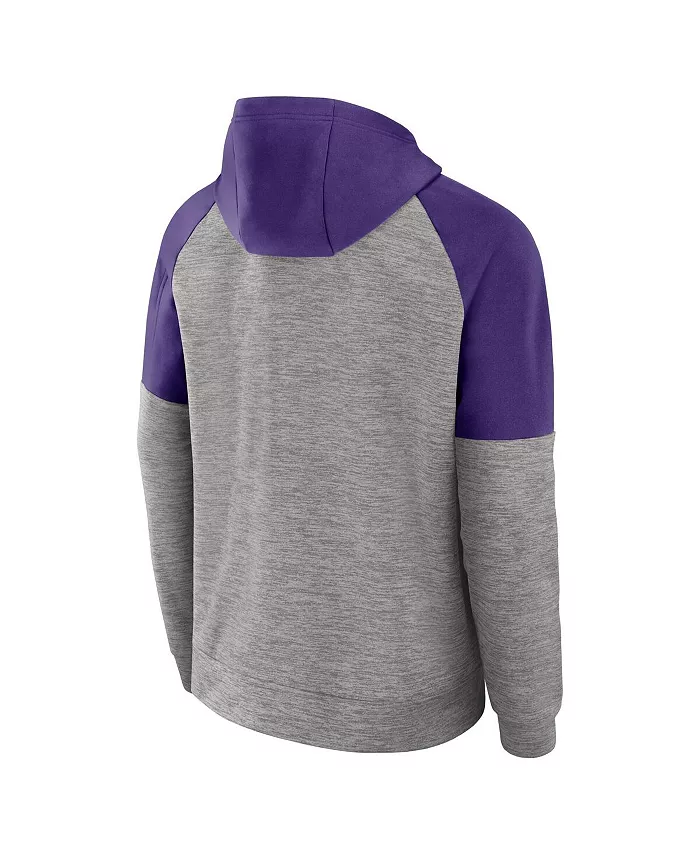 Мужская серая меланжевая толстовка с капюшоном LSU Tigers Fitness Raglan на молнии Nike — фото 3